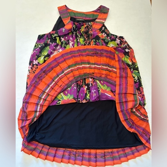 Lane Bryant sleeveless floral & striped pattern dress w/pleated hem. Sz-14. X14 - Picture 7 of 10